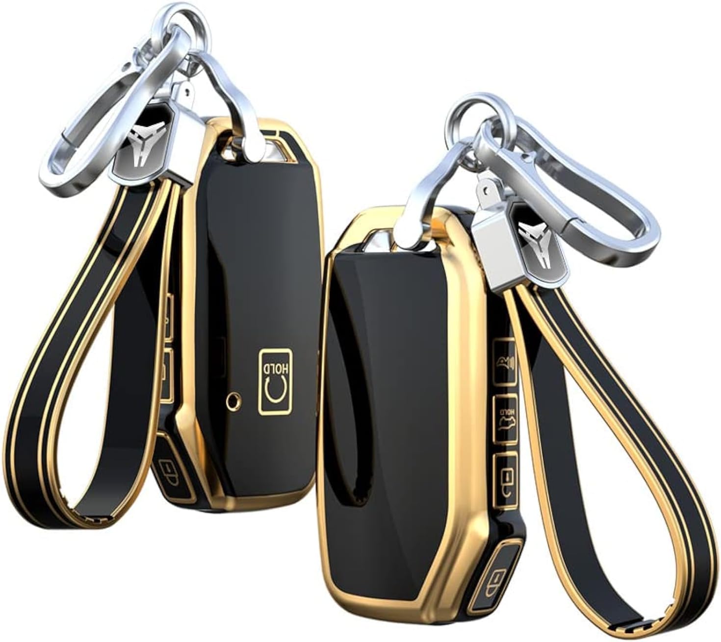 SANRILY Golden-Edge 5 Button Key Fob Cover for Kia Soul K5 Seltos 2021 2022 Sorento Sportage Telluride Keyless Full Protection Key Fob Case with Keychain Black