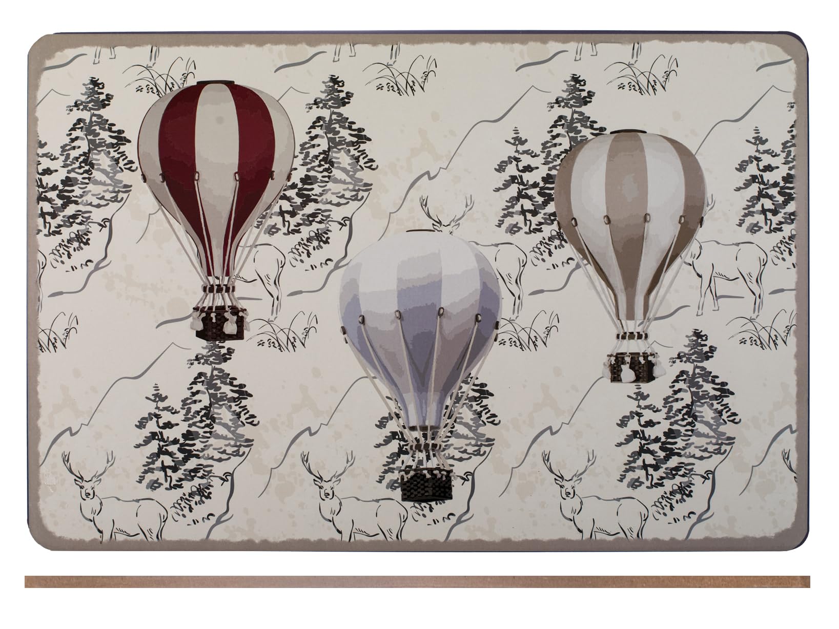 H&H Set of 2 Cork Hot Air Balloons Placemats 43 x 28 cm - Natural, Durable and Non-Slip, Ideal for Table, Kitchen and Daily Use