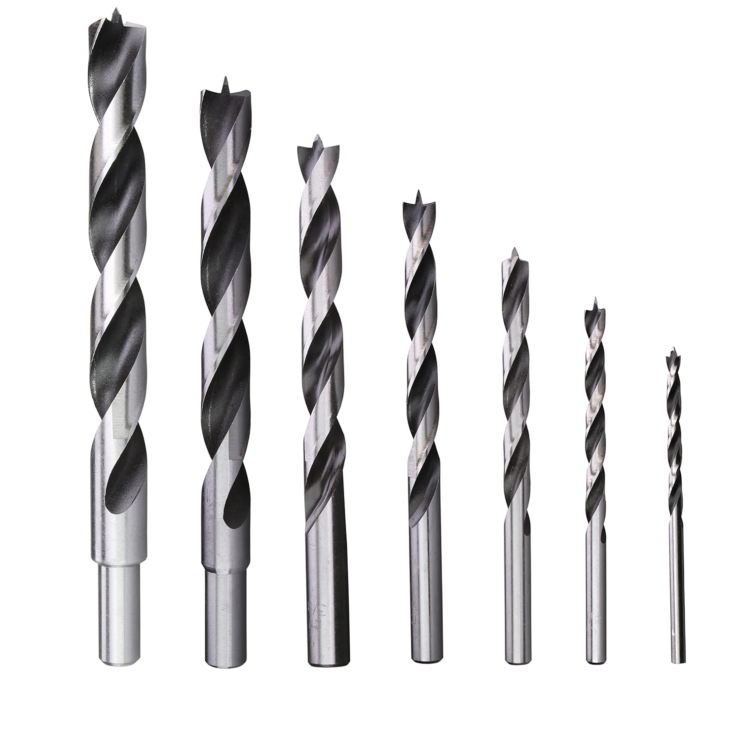 PLG2SUPT Chrome Vanadium Brad Point Drill Bit Sets, 7-Piece Imperial Sizes Includes 1/8", 3/16", 1/4", 5/16", 3/8", 7/16", 1/2" Inche