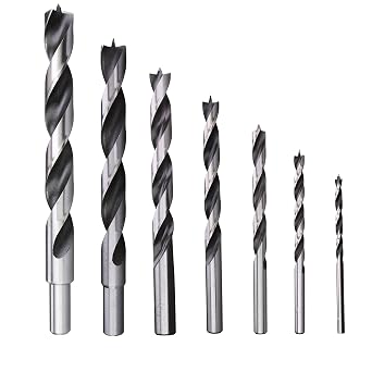 PLG2SUPT Chrome Vanadium Brad Point Drill Bit Sets, 7-Piece Imperial Sizes Includes 1/8", 3/16", 1/4", 5/16", 3/8", 7/16", 1/2" Inche