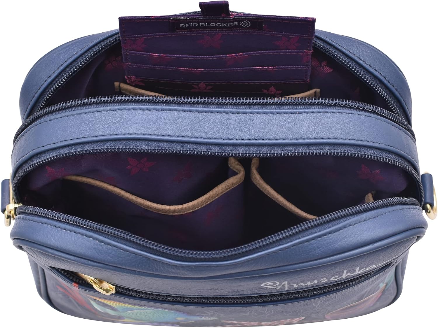 Anuschka Women’s Leather Messenger Bag – Hand-Painted Genuine Leather Handbag with Adjustable Strap - 704, Messenger Bag