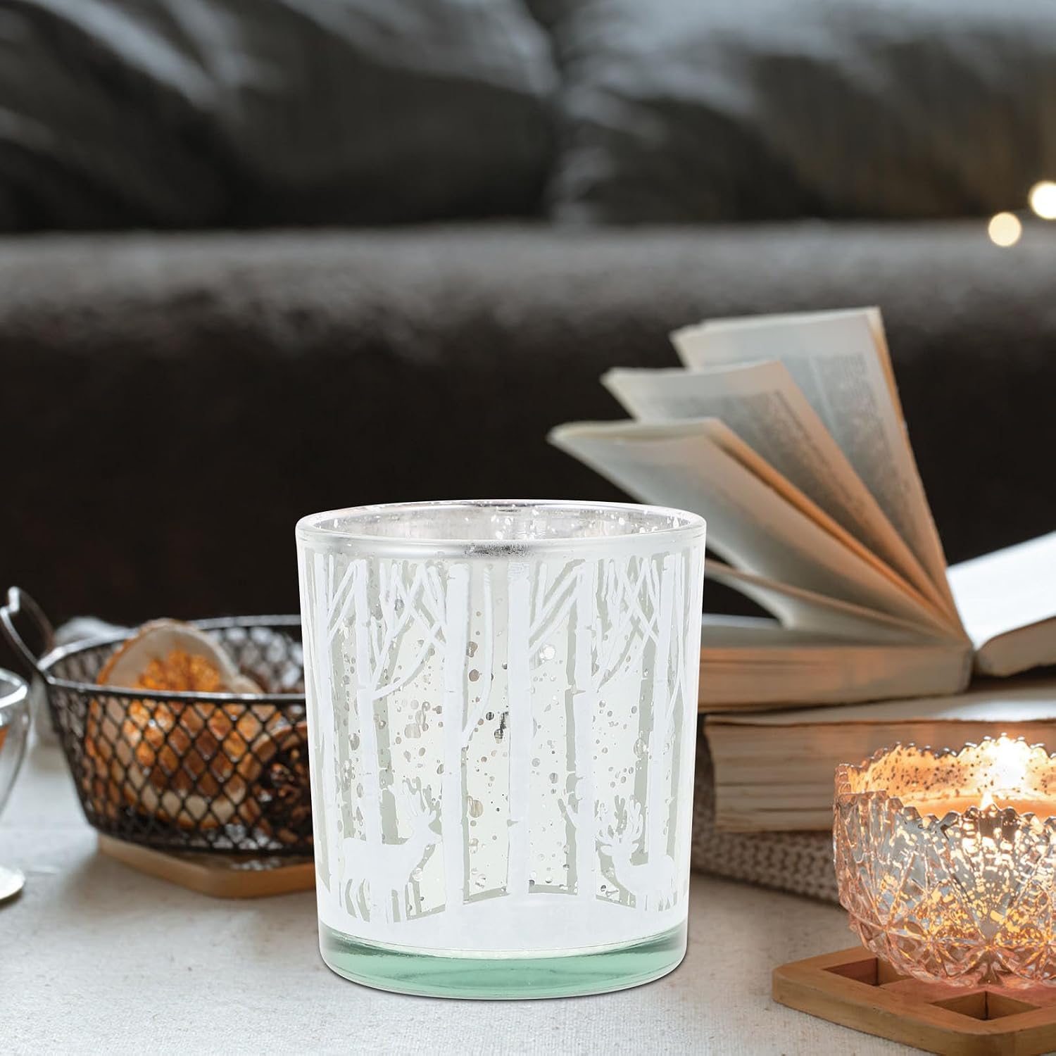 2pcs Christmas Glass Candle Holders with Stable Structure and Cartoon Shape for Xmas Party Table Centerpiece, Delicate Xmas Decor and Dinner Candleholder Adornments