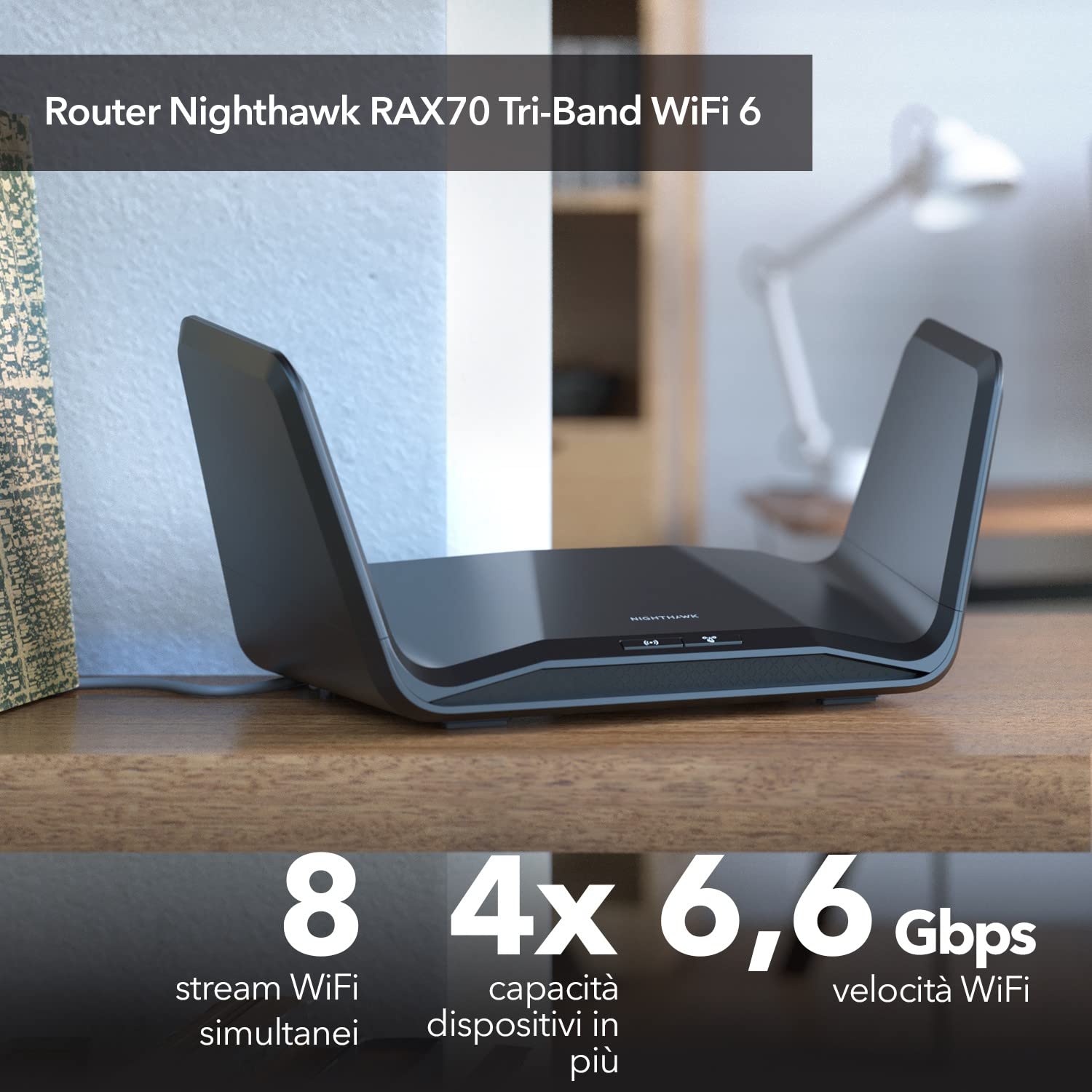 NETGEAR Nighthawk Router WiFi 6 (RAX70), Dual-Band Velocità Wireless AX6000 (fino a 6.6 Gbps), Copertura fino a 175 m2