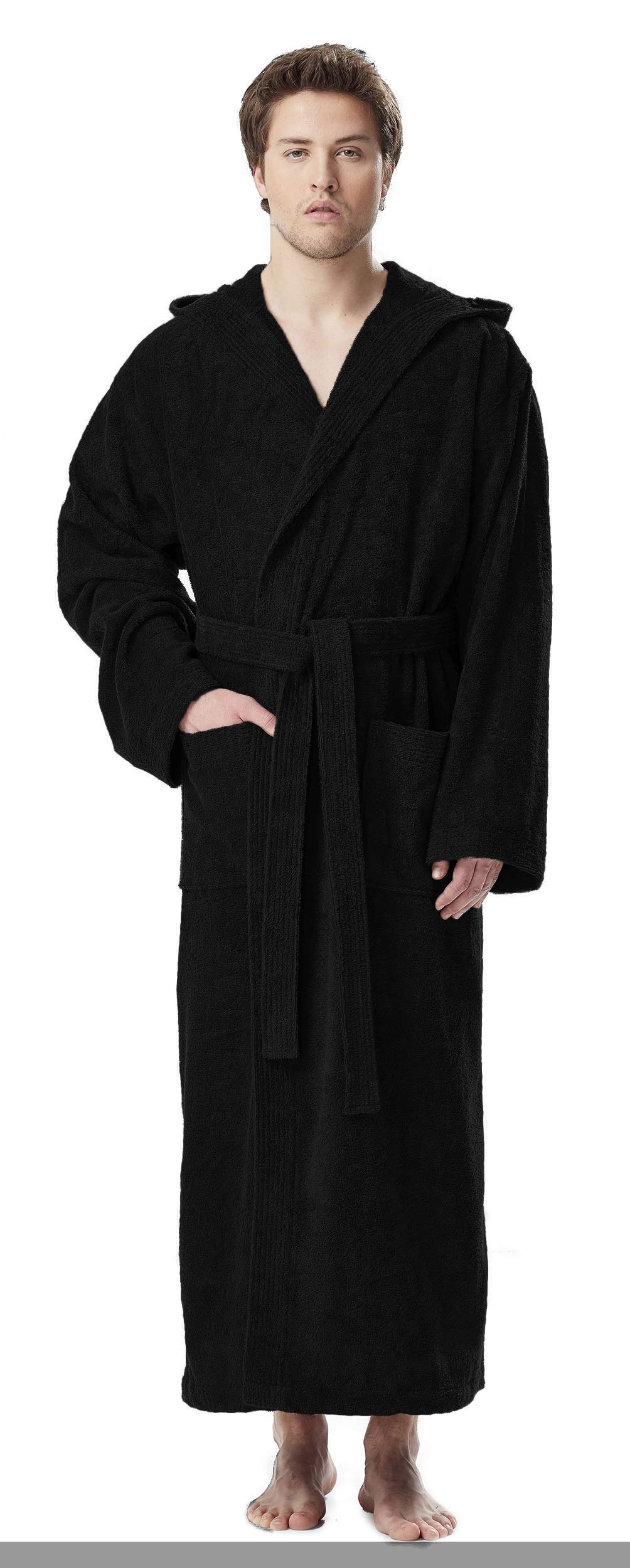 Arus Accappatoio da uomo con cappuccio, lunghezza al polpaccio o alla caviglia, 100% cotone spugna (380 g/m²) certificato OEKO-TEX