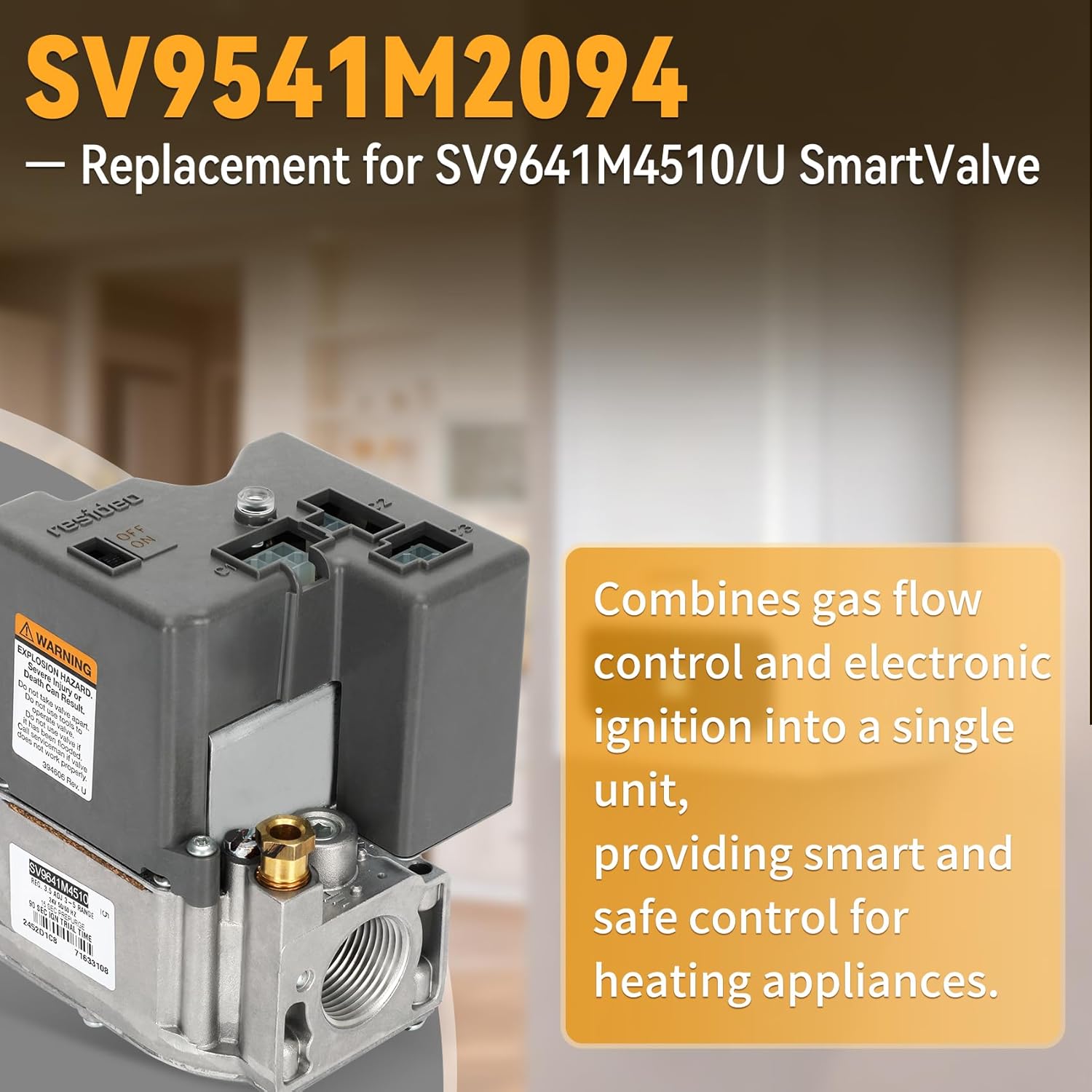 SV9541M2094 Smart Gas Valve, 3/4" NPT Intermittent Hot Surface Pilot Ignition, Compatible with Honeywell, Replaces for Resideo SV9641M4510/U, for Natural Gas or LP (Propane) Systems