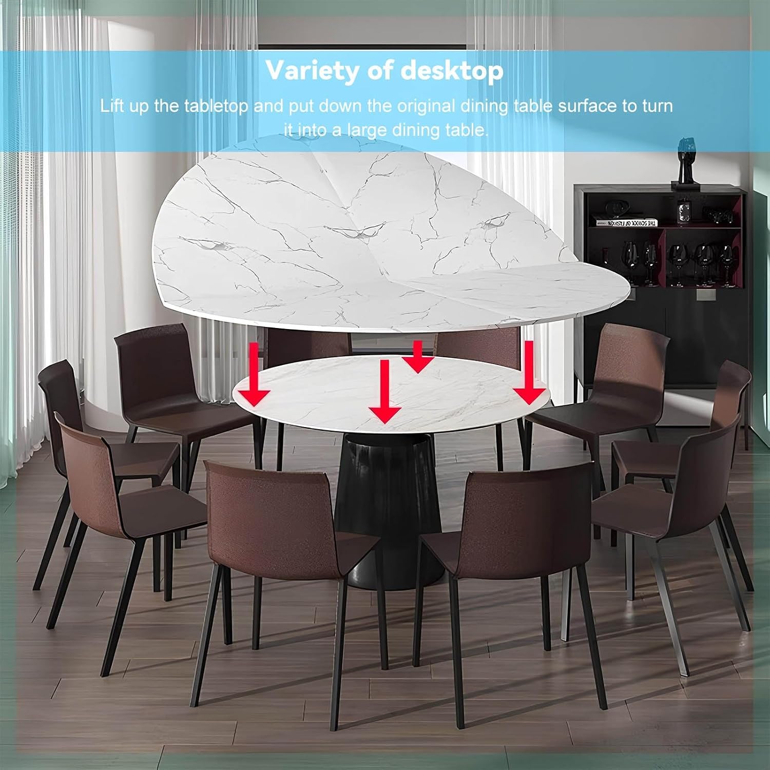 Large Round Folding Table White Texture Replace Table Top 47"-94" Diameter Home Storable Indoor Outdoor Folding Circle No Legs(47")