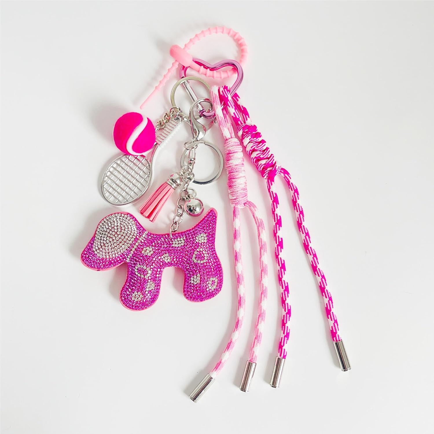 QTMY Cute Sparkling Rheinstone Puppy Dog Rope Braided Keychain Bag Charms for Handbag Purse Backpack Accessories for Bogg Bag,665 - Image 2