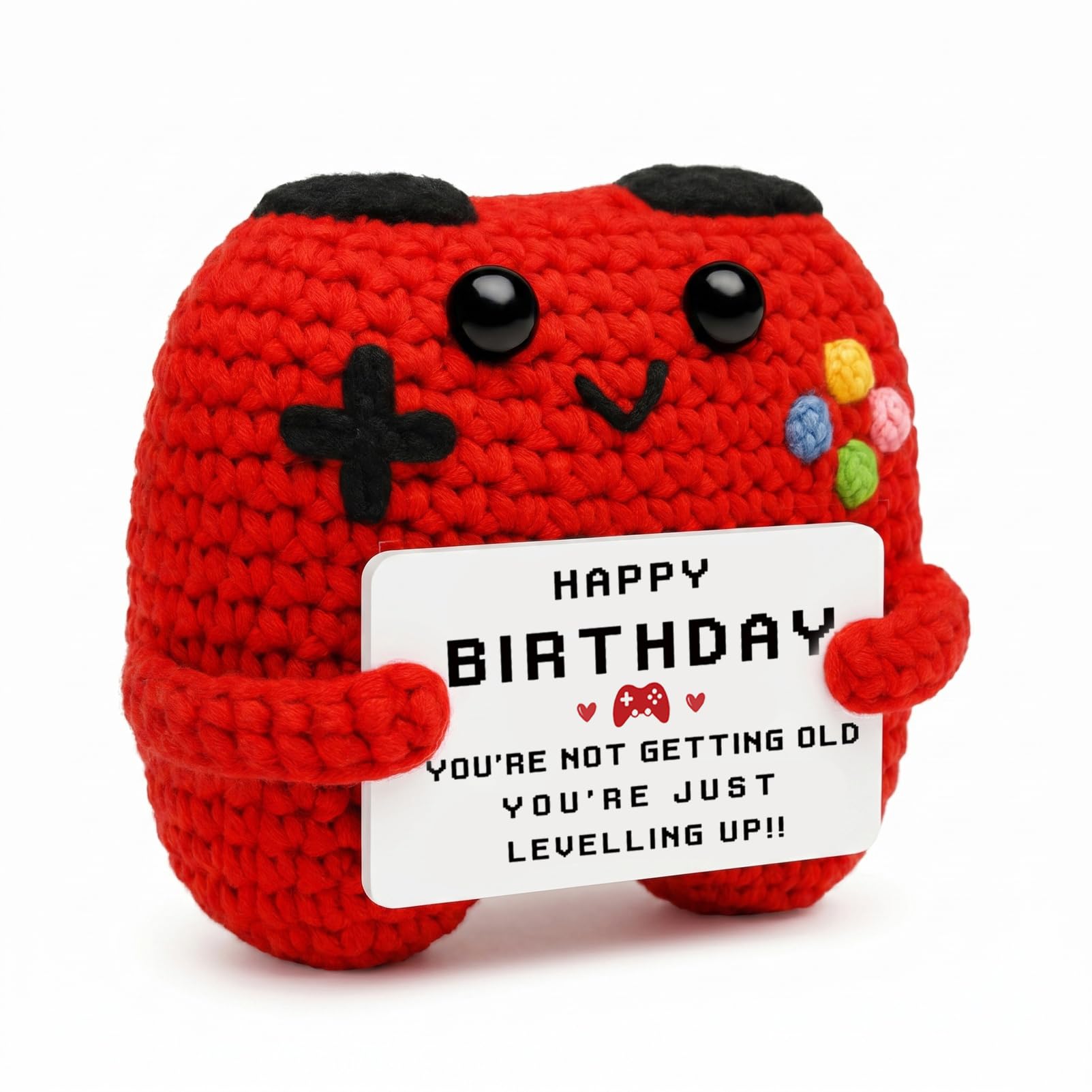 BOBPPOP A Positive Crochet Game Controller​ Plush, Gifts for Him​ Son Dad Boyfriend, Emotional Support​ Gift with Inspiring Card, Birthday Gift for Gamer, Home Desk Decor (Birthday)