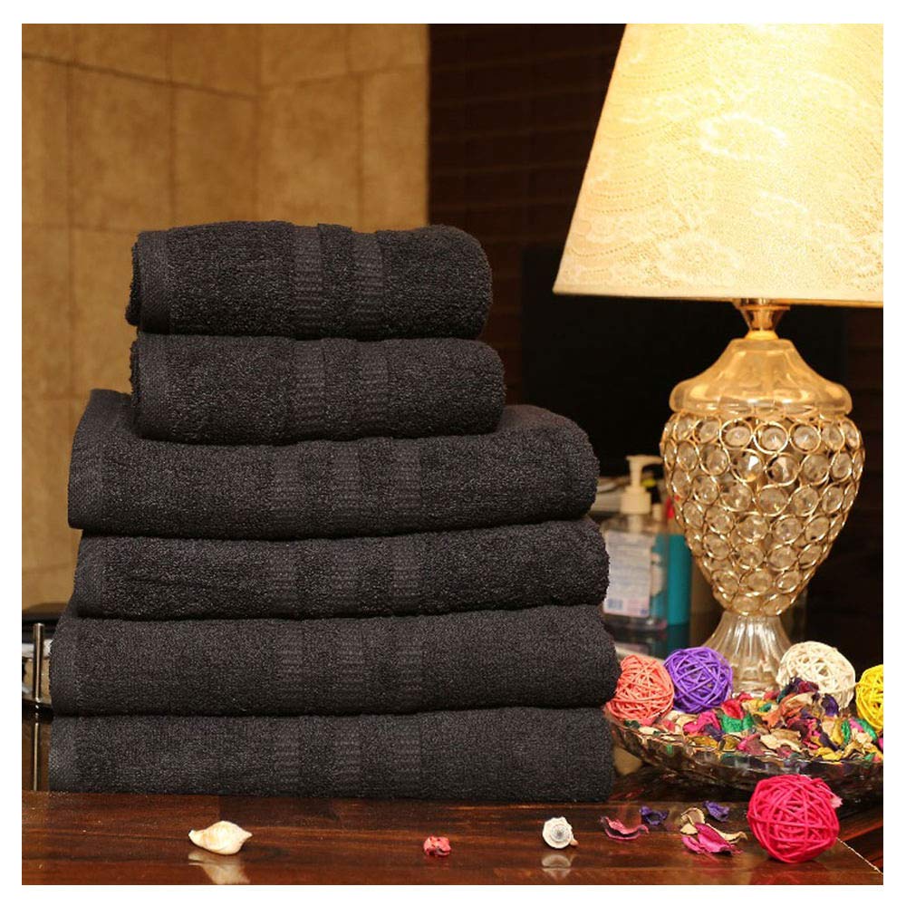 100% Cotton 6 Piece Towels Set Includes Hand Bath Sheets Soft Absorbent, Black