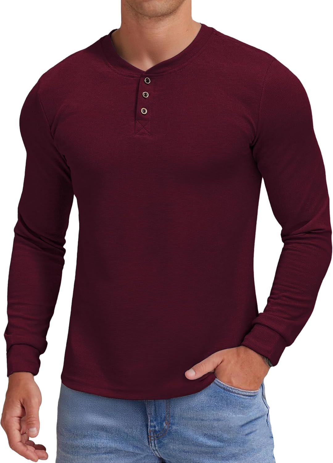 KUYIGO Men's Slim Fit Henley Shirts Casual Solid Button Waffle Fashion Summer T-Shirts Tops