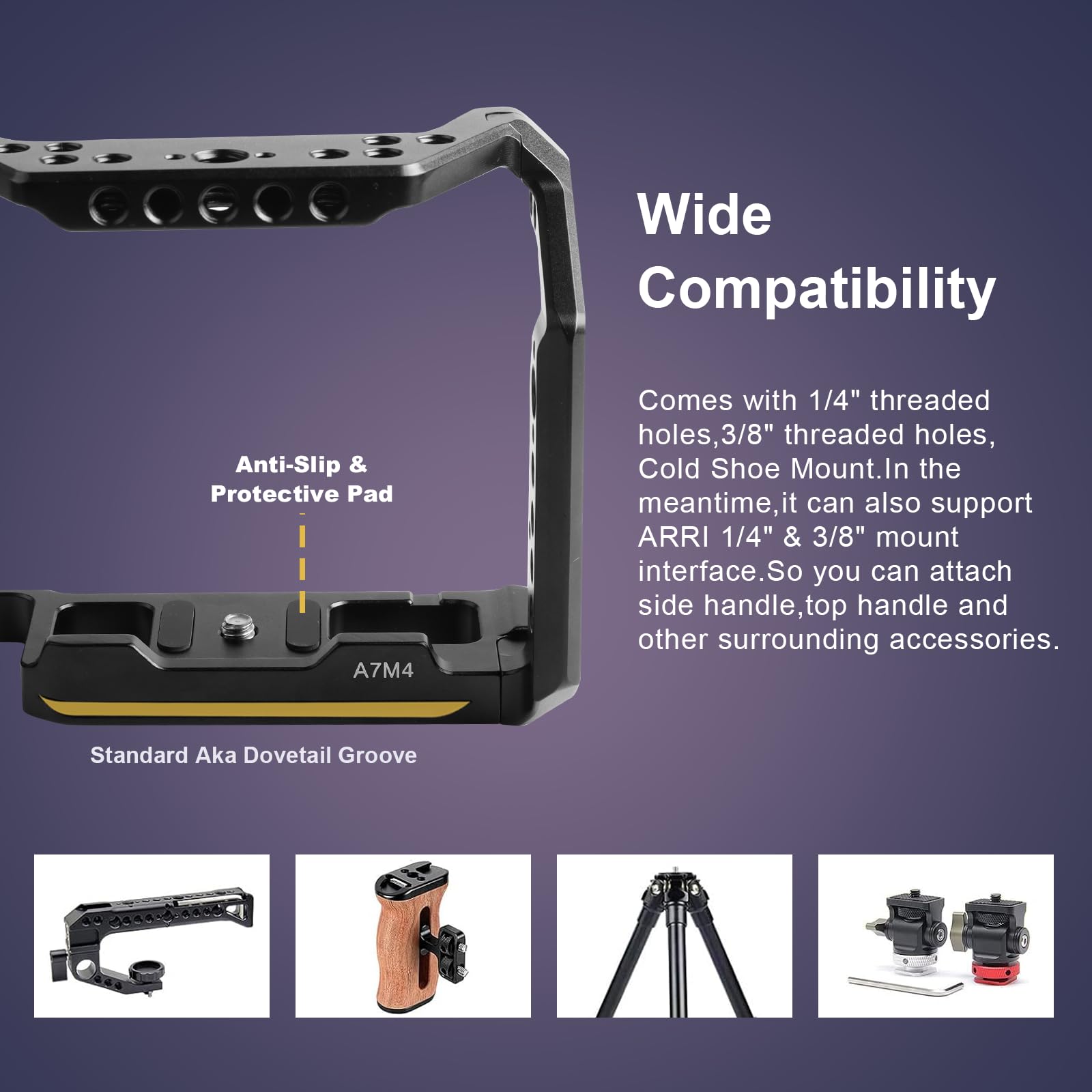 Gabbia per fotocamera A1/A9 II/A7R4A/Alpha 7S III/ILCE-7M4/A7R4, A7S3/A7SM3/A7S III/A7R IV con attacco a slitta fredda per ARCA e compatibile con interfaccia ARRI da 3/8" per la realizzazione