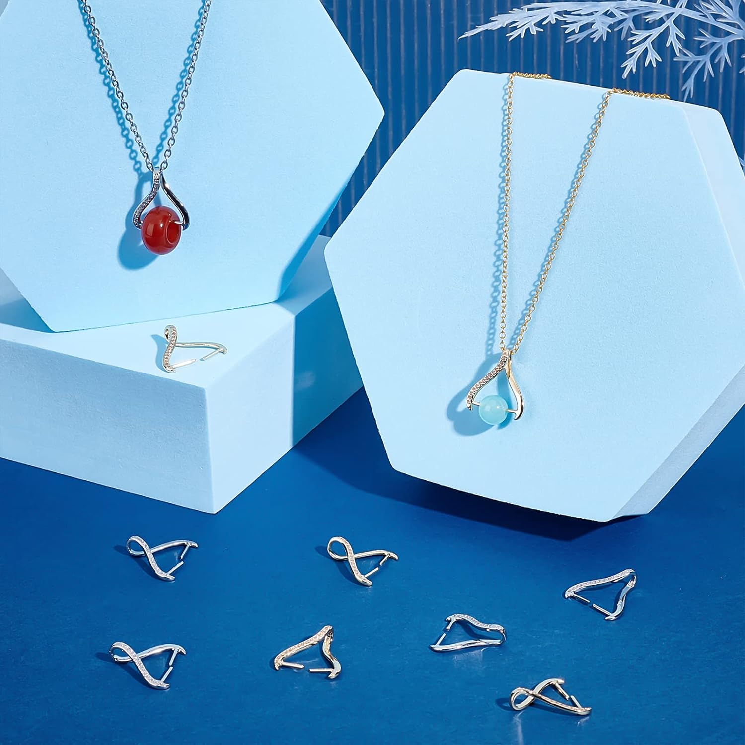 PH PandaHall 10pcs Brass Pendant Clasp Cubic Zirconia Pinch Clip Bail Clasp Golden Silver Pendant Pinch Bails Connectors for DIY Craft Jewelry Necklace Bracelet Earring Pendant Charms Making - Image 3