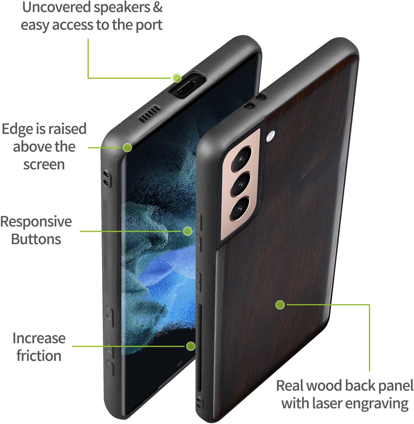 Carveit Wood Case for Galaxy S21 Case 2021 [Hard Real Wood & Soft Black TPU] Shockproof Hybrid Protective Unique Wooden Cover Compatible with Samsung Galaxy S21 5G (Blackwood)