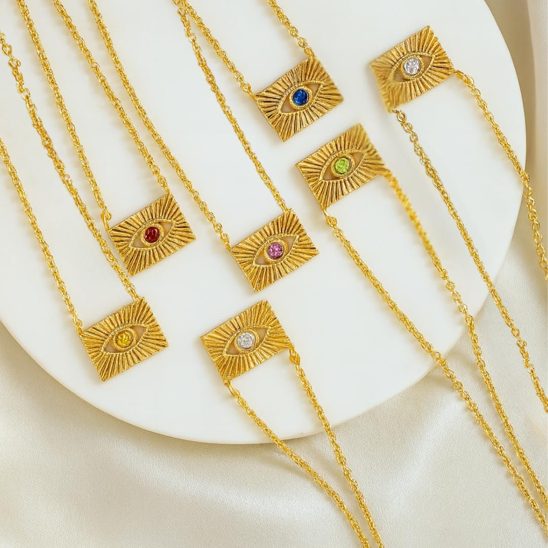 Gempires Evil Eye Necklace for Women 14k Gold Plated Dainty Pendant with Genuine Gemstone Protective Charm Minimalist Handmade Crystal Jewelry Layering Necklace Gift for Her - Image 9