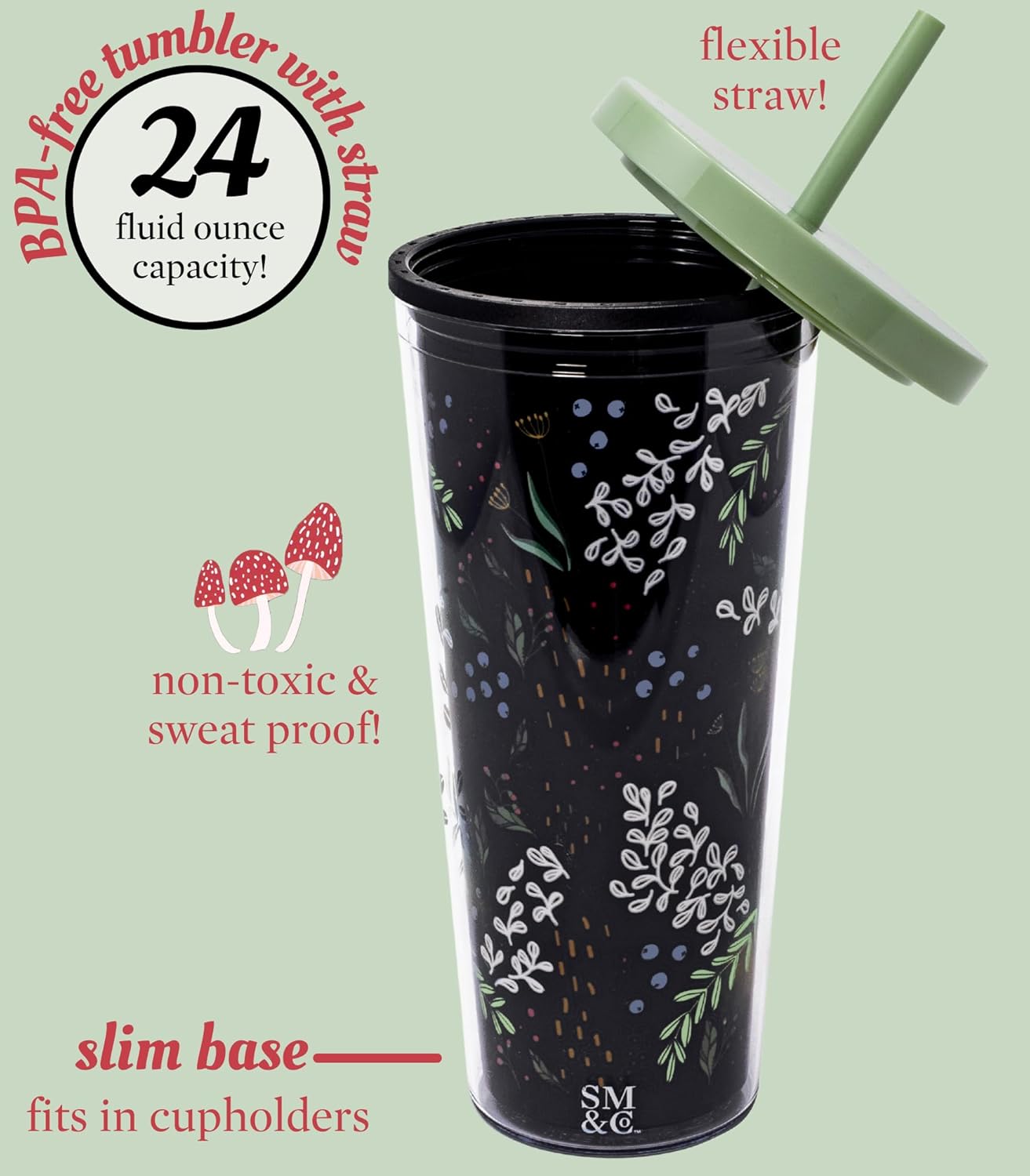 Steel Mill & Co Insulated Cup with Lid and Straw, 24oz Tumbler, Double Wall Travel Cup, BPA-Free Acrylic Tumbler, Fits in Cupholders, Mushroom - Image 2