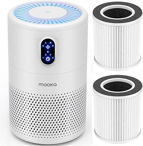 MOOKA B-D02L - Purificador de aire (filtro preinstalado) y 2 filtros de repuesto extra oficiales certificados