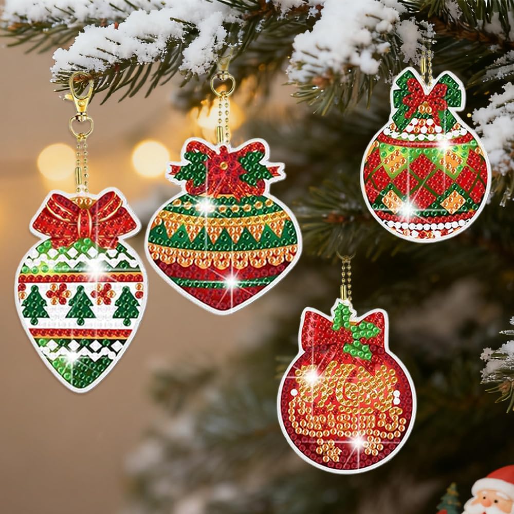 12 Pièces Pendentifs Peinture Diamant Noël 5D - Kit DIY Bonhommes De Neige Porte-Clés Décorations Sapin