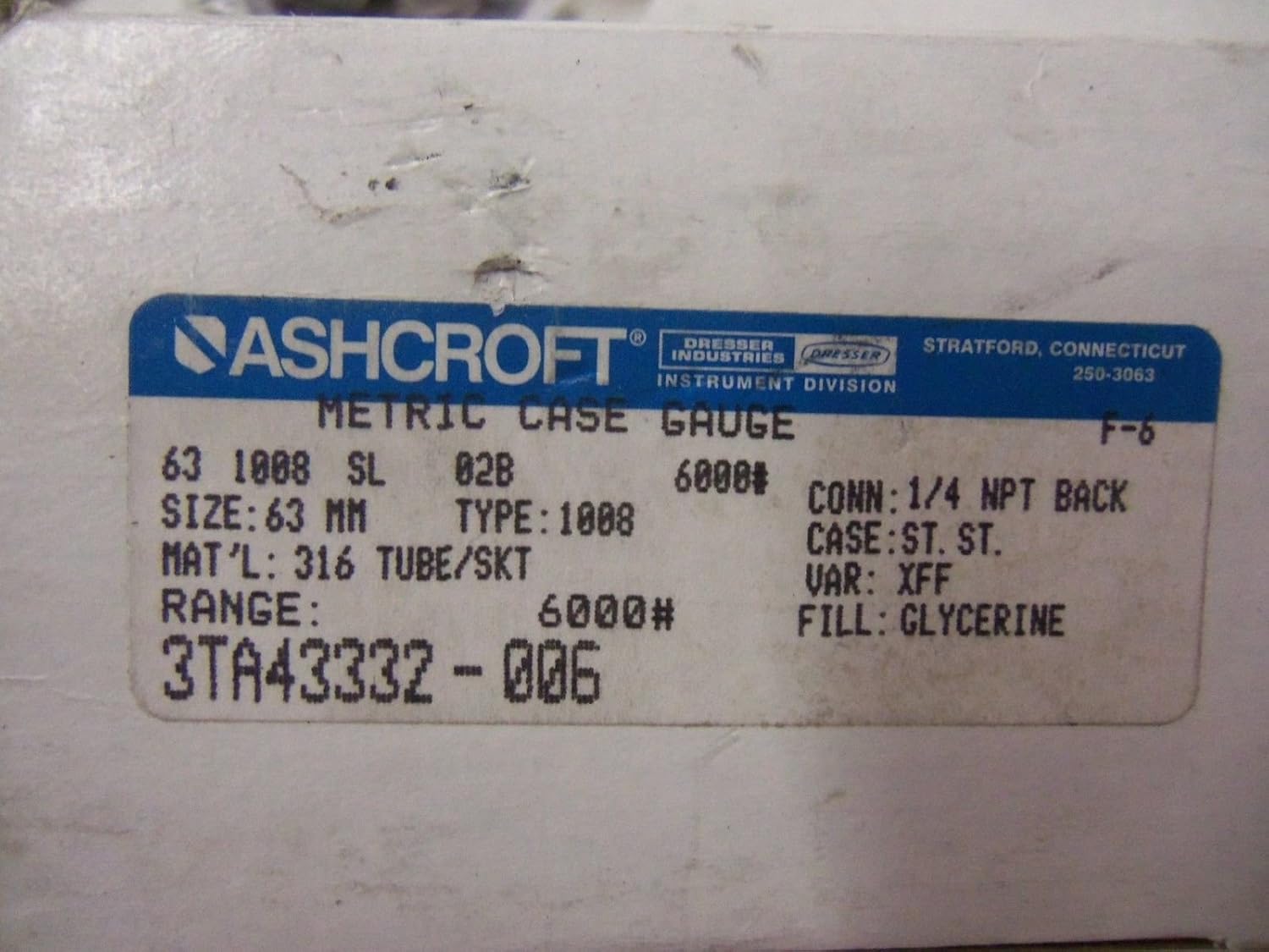 Ashcroft 63 1008Sl 02B Industrial Duralife Gauge Diameter 63Mm 63