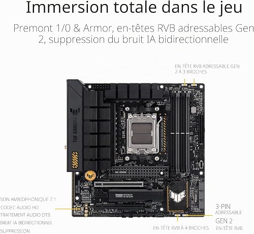 ASUS TUF Gaming B650M-PLUS WiFi – Carte mère Gaming AMD Ryzen AM5 Micro-ATX (14 Phases d'alimentation, PCIe 5.0 M.2 Support, DDR5, WiFi 6, 2.5 GB Ethernet, USB4,Aura Sync RGB) - 5