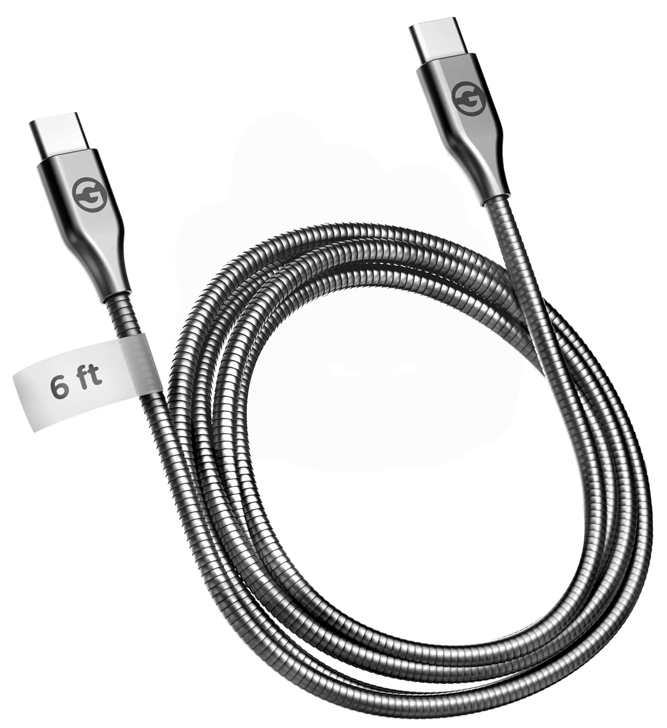 GALVANOX Pet Proof USB-C to USB-C Charger Cable - 6 Foot Braided Metal Ultra Durable Type C Charging Cord (Gunmetal)