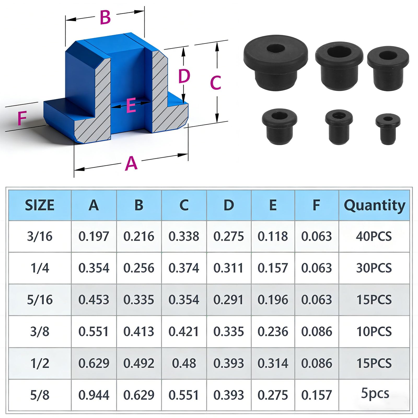 115pz Passacavi Gomma Siliconica Tipo T, 6 Misure Kit di Occhielli in Silicone Riutilizzabili a T per Protezione Cavi Sistemi di Irrigazione Attrezzature per Ricambi Automobilistici