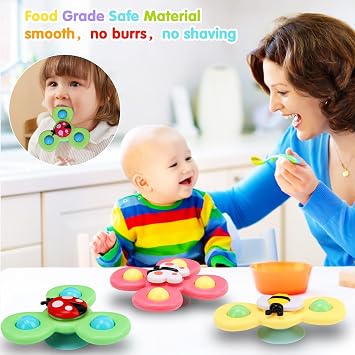 Suction Spinners for Babies - Spinning Toys with Silicone Bubbles for Bath & Window - Release Anxiety Travel Toys, Ages 1+