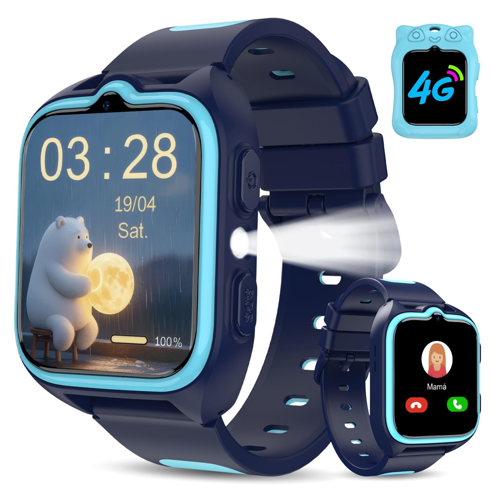 IOWODO 4G Kids Smartwatch with GPS and Calls, Video Calls/SOS/LED Flashlight/Class Mode/Games/Camera, IP68 Waterproof, Gift and Toy for Girls and Boys ClimeCo Certified