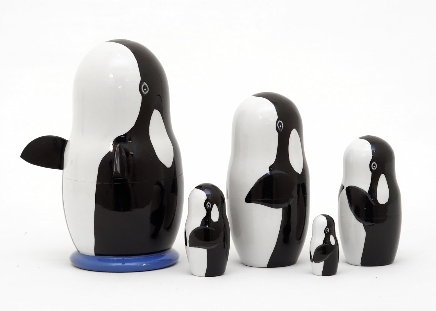 Golden Cockerel Orca Whale Russian Nesting Doll 5pc./6" Whale Pod Matryoshka Wood Stacking Toy