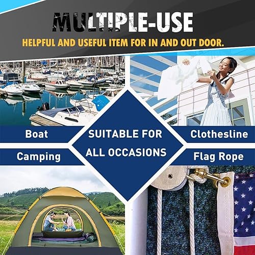 Miniatura 6 de PerkHomy - Cuerda de bandera de nailon de 90 pies y 14 de pulgada (7mm), cuerda de polietileno, línea de ropa de polipropileno, ideal para atar y