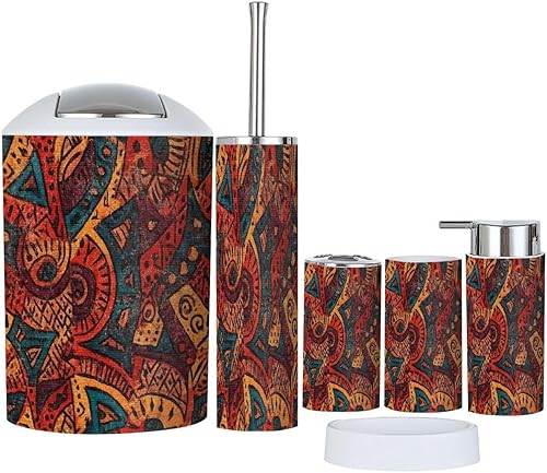 Miniatura 8 de Juego de 6 accesorios de baño, estilo vintage de mediados de siglo, estilo vintage de los años 50, moderno, retro, atómico, circular, soporte para