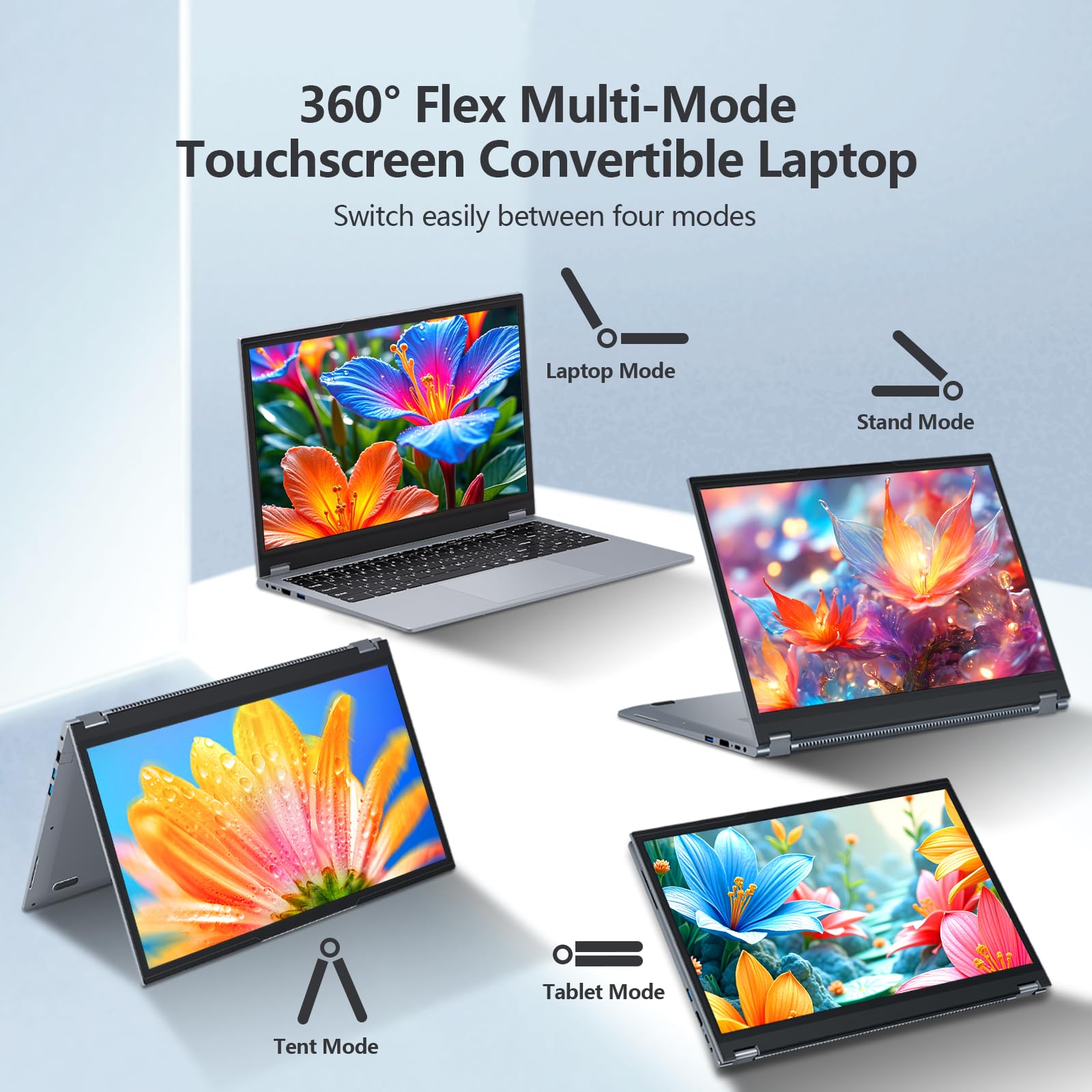 PC Portatile 2 in 1, Notebook R3 3200U CPU, Win 11 PC Portatile 16 GB RAM 512 GB SSD, 15,6 Pollici Notebook 1080P Touchscreen Flip 360°, Radeon Graphics GPU, Laptop con RJ45+USB 3.0+Mini-HDMI+Webcam