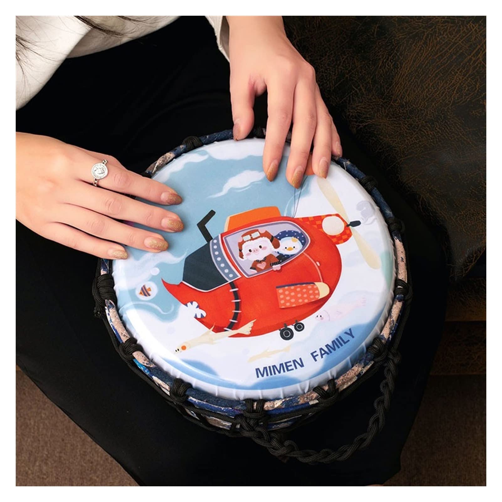 TSTS Djembé Djembe pour Tambourin pour Enfants Débutants Abdos Dessin Animé Tambourin De Tissu Coloré De 8 Pouces De 8 Pouces
