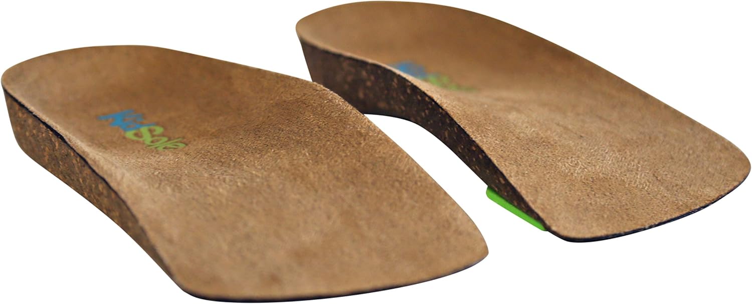 3/4 Length Cork Neon Shield Arch Support Insole for Kids with Foot Pronation, Flat feet, or Any Other undiagnosed Arch Support Issues. (Kids Size 4-7.5)