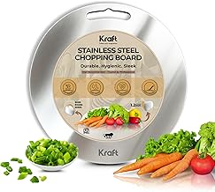 Kraft Stainless Steel Chopping Board - 30.5 cm, Space Saving Compact Design Vegatable Cutting Board, Heavy Duty, Rust Proof, Anti-Bacterial Cutter Surface, Sleek Rounded Edges, For Fruit, Meat - Round