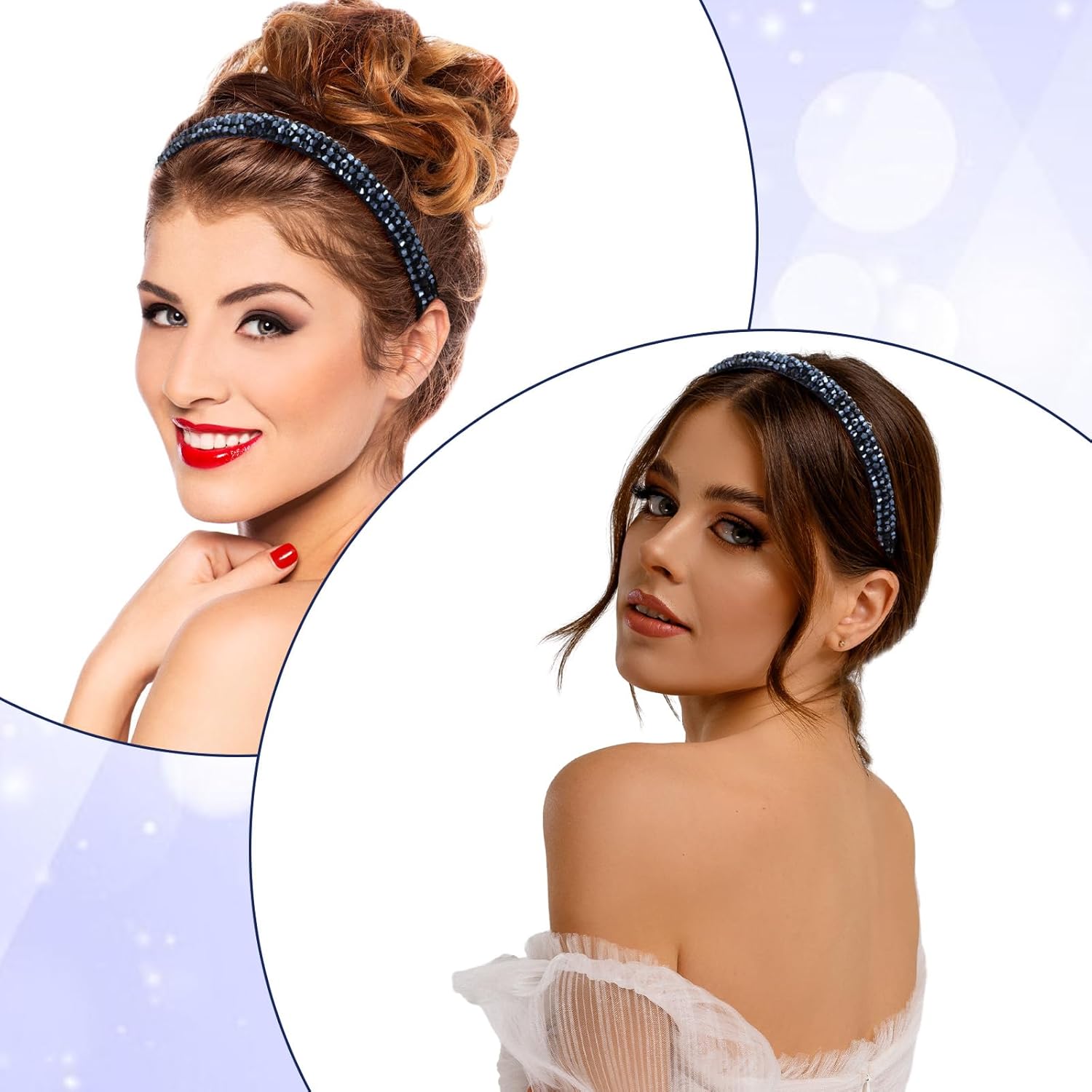 Sparkly Crystal Rhinestone Headbands, 4 Rows Navy Crystal Diamond Beaded Hair Hoop Fashion Non Slip hairbands Bling Cute for Women Wedding Holiday Party - Image 2