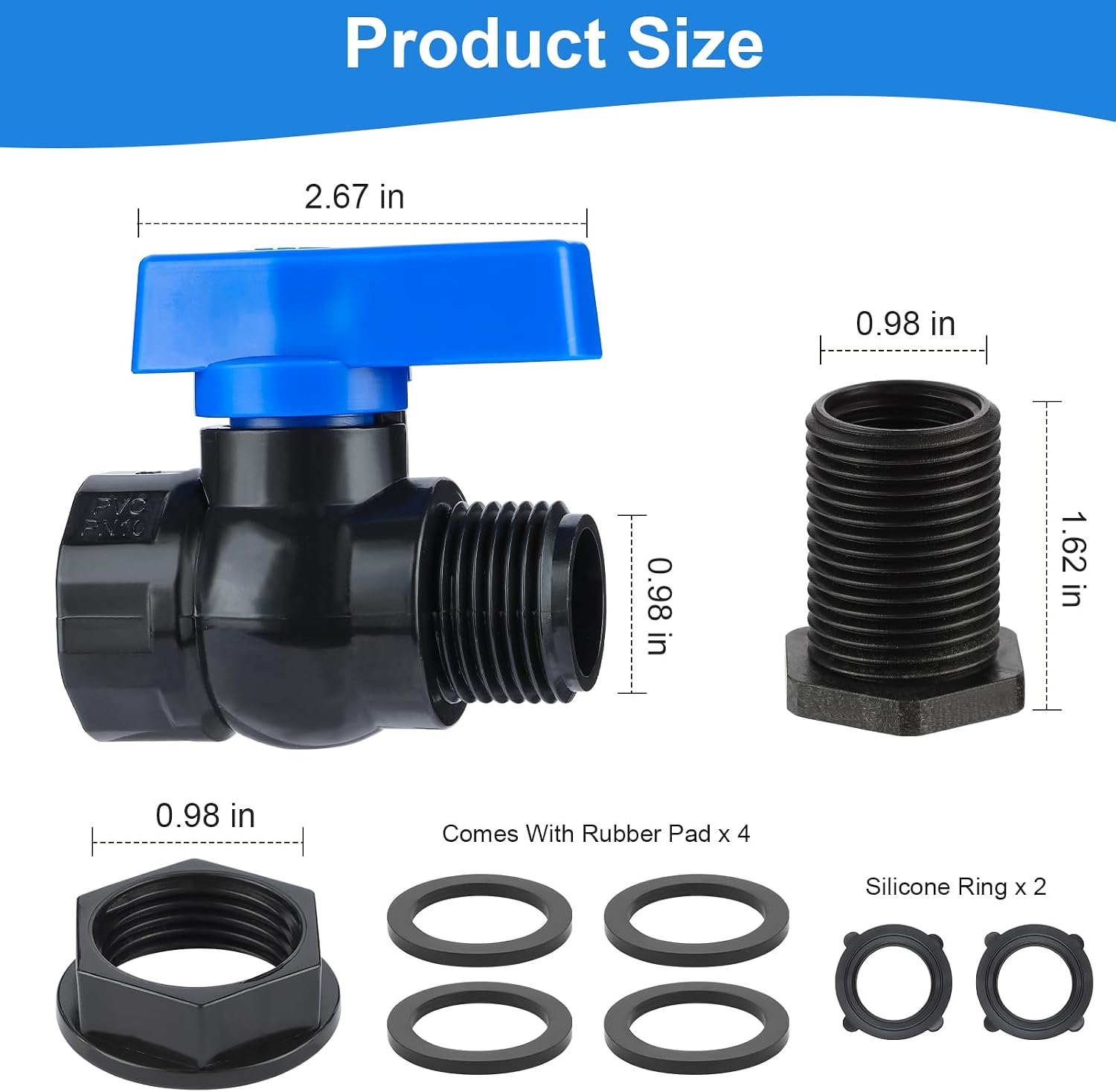 PVC Rain Barrel Spigot Kit 3/4" GHT Garden Diverter Kit With Bulkhead Fitting Garden Hose Faucet Thread Ball Valve for Water Adapter Tanks, Aquariums Rain Barrel Diverter Kit （2 Pack）