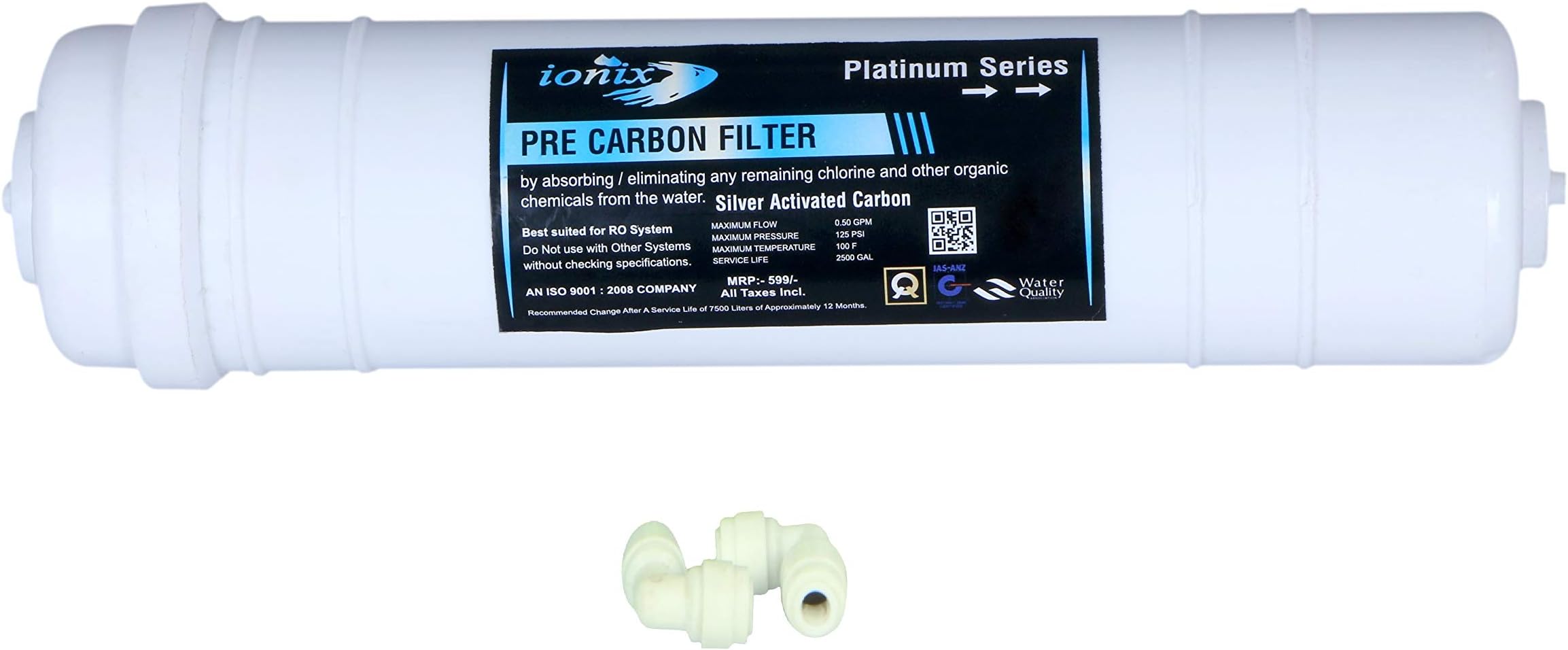 Ionix Inline Filter Set, Activated Carbon for ro Water Purifier & Sediment for ro Water Purifier, Push fit Type, Universal (Platinum Pre Carbon with connectors)