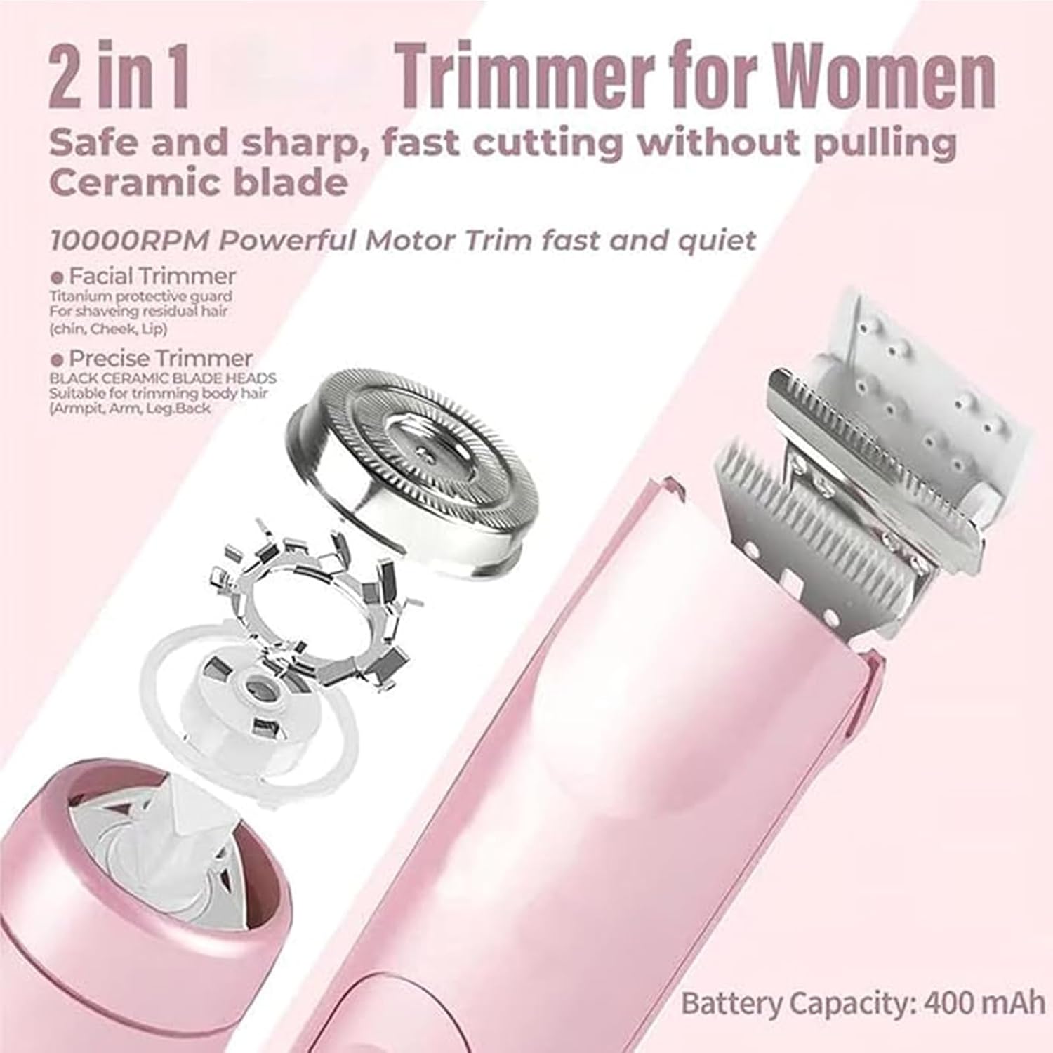 Dual-Head Shaver Women,2 in 1 Women Electric Shaver Dual-Head, Intimate Razor Women‘s, Ipx7 Waterproof Rechargeable, for Armpit, Legs, Arms (2)