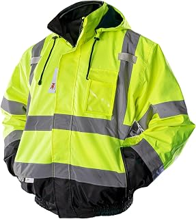 PACIFIC PPE Waterproof Reflective Jackets, Class 3 High Visibility Safety Jackets for Men, Polar Fleece Shell Work Construction Bomber Coats for Cold Weather, Black Bottom, X-Large