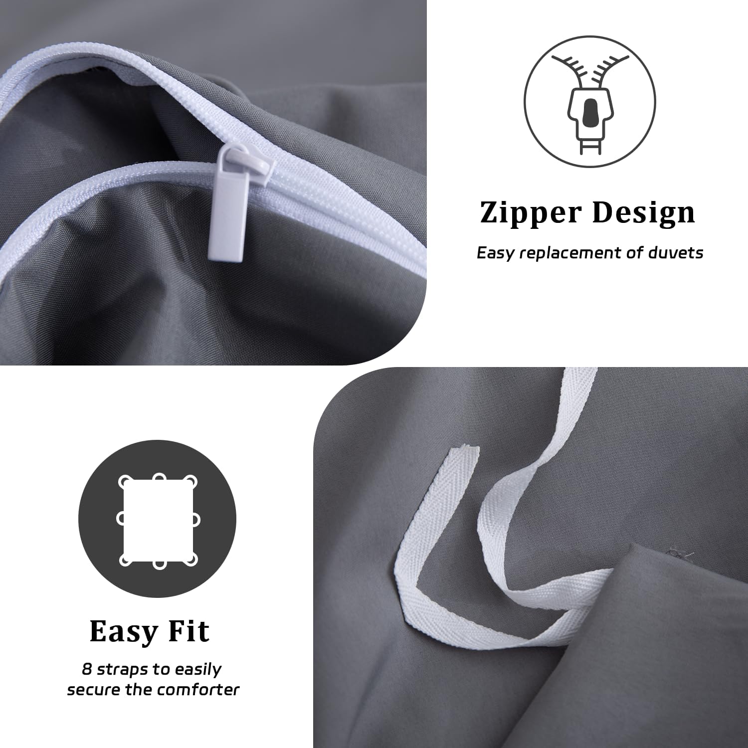 SheRest 1 Piece Duvet Cover Queen Size - 100% Viscose Derived from Bamboo, Soft Breathable Cooling Comforter Cover for Hot Sleepers, 8 Corner Ties and Zipper Closure, No Comforter (Gray, 90"x90")