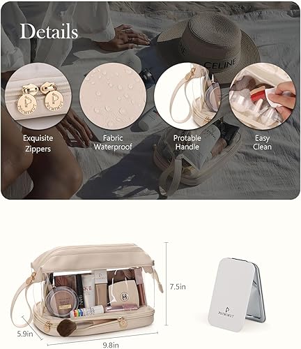 Miniatura 3 de Pocmimut Bolsa de maquillaje, bolsa de maquillaje de cuero, bolsas de cosméticos de viaje para mujer, bolsa de maquillaje grande de gran apertura,