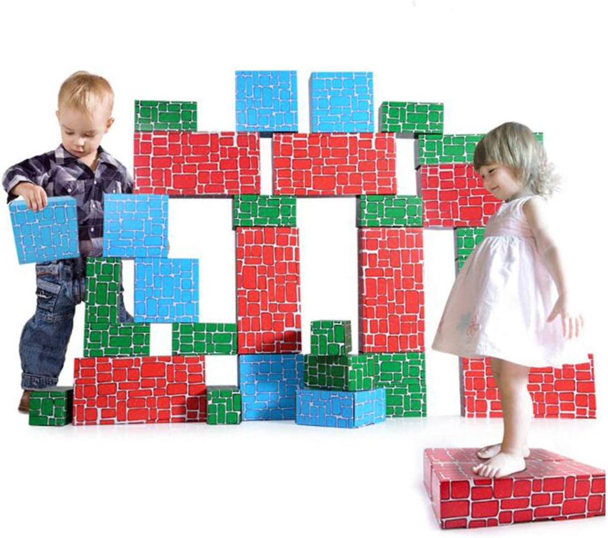 WishaLife Cardboard Blocks,40pcs Building Blocks Extra-Thick Jumbo Stackable Bricks in 3 Size for Toddlers Kids