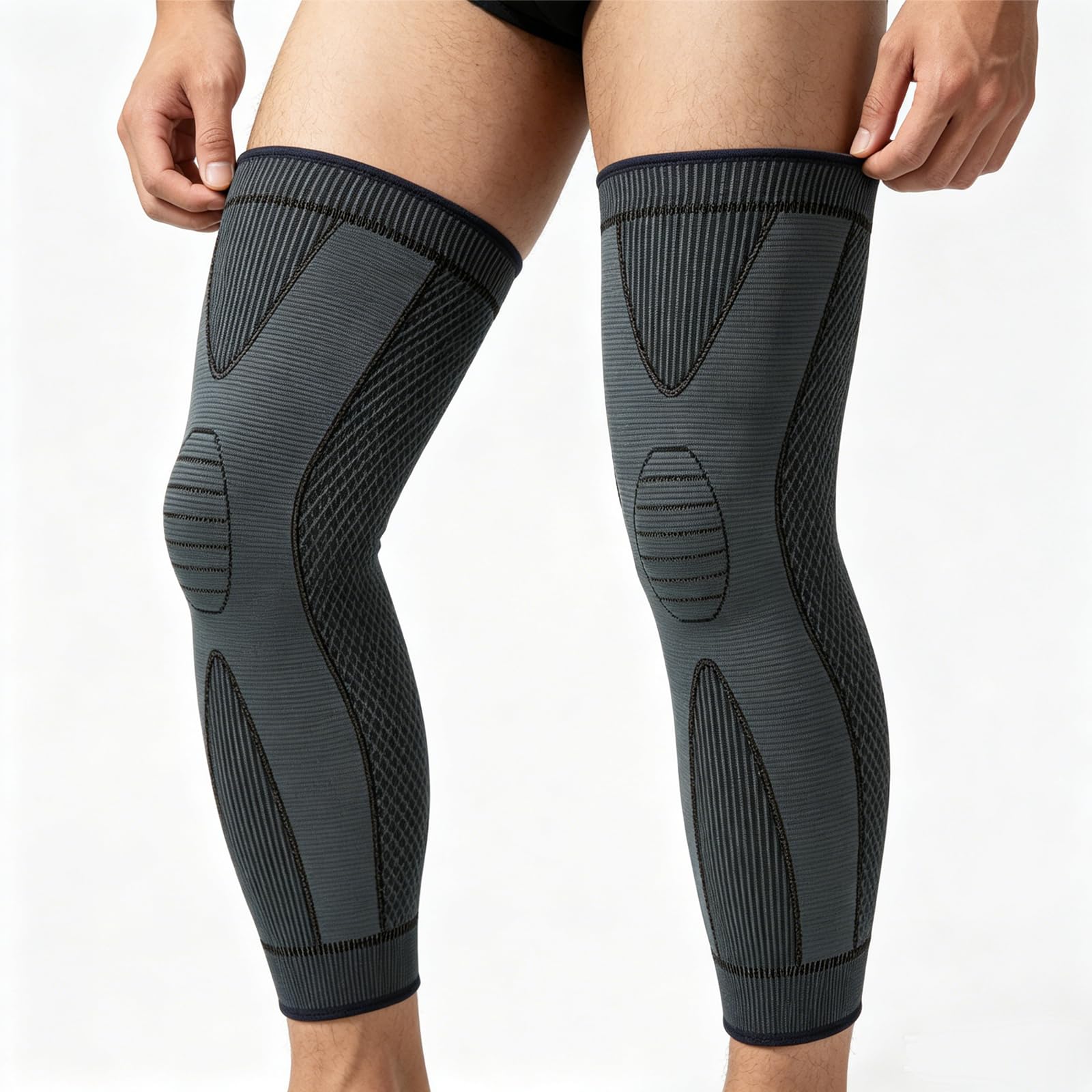 2er-Pack Sport Kniebandage Lang Männer und Damen, Kompressions Knieschützer | Kniestütze Knieorthese mit Anti Rutsch Silikonstreifen, für Meniskus, Arthritis, Joggen, Laufen, Sport, XL