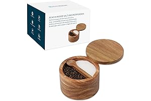 KITCHENDAO Acacia Wood Salt and Pepper Containers with Built-in Spoons