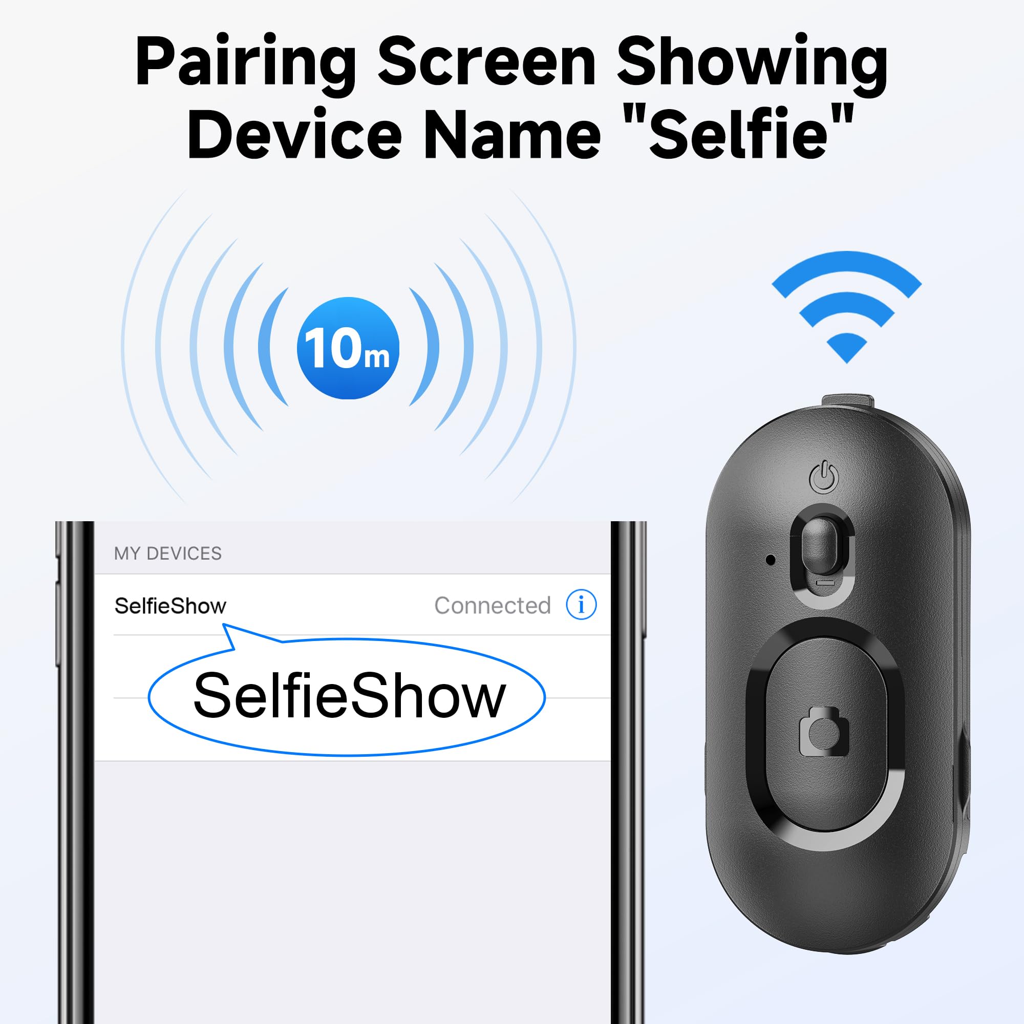 Selfieshow Selfie Stick Tripod Remote, bezprzewodowy pilot do smartfonów, akcesoria do monopodu, kompatybilny z urządzeniami z systemem iOS i Android, kompaktowa i przenośna konstrukcja