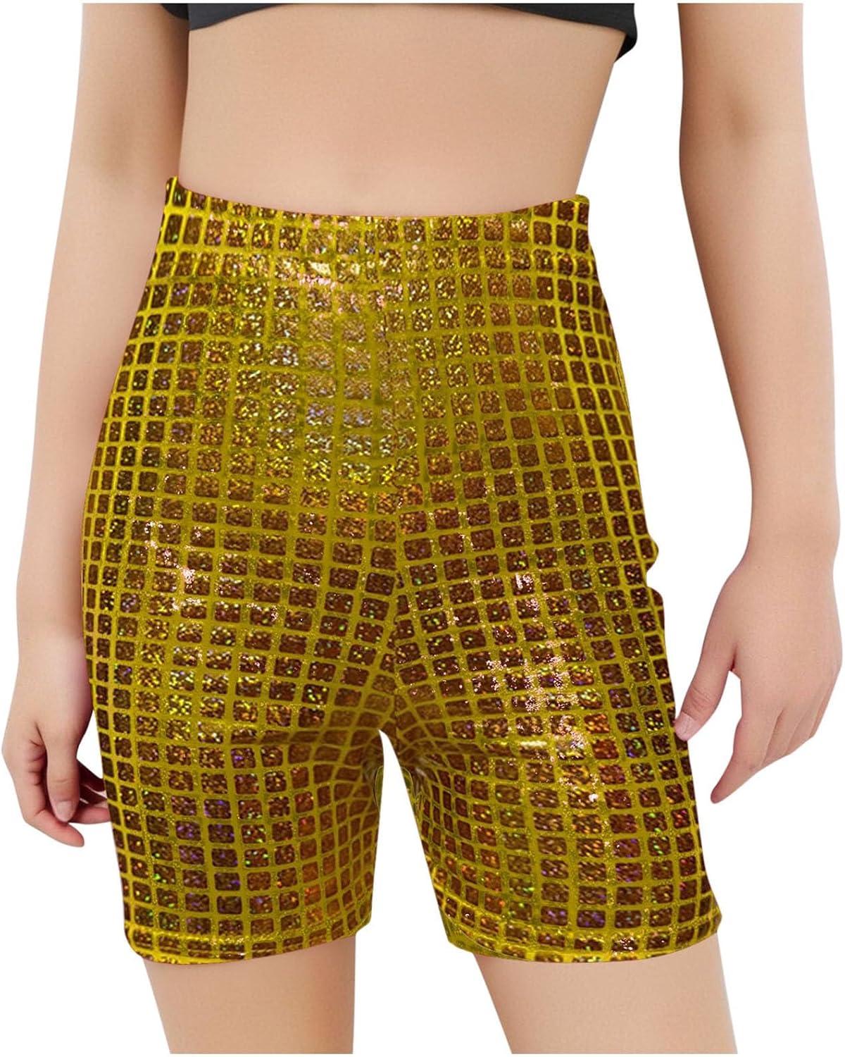 Girls Sequin Shorts Elastic Straight Leg Sparkly Glitter Party High Waist Shorts Trendy Fashion Bermuda Short