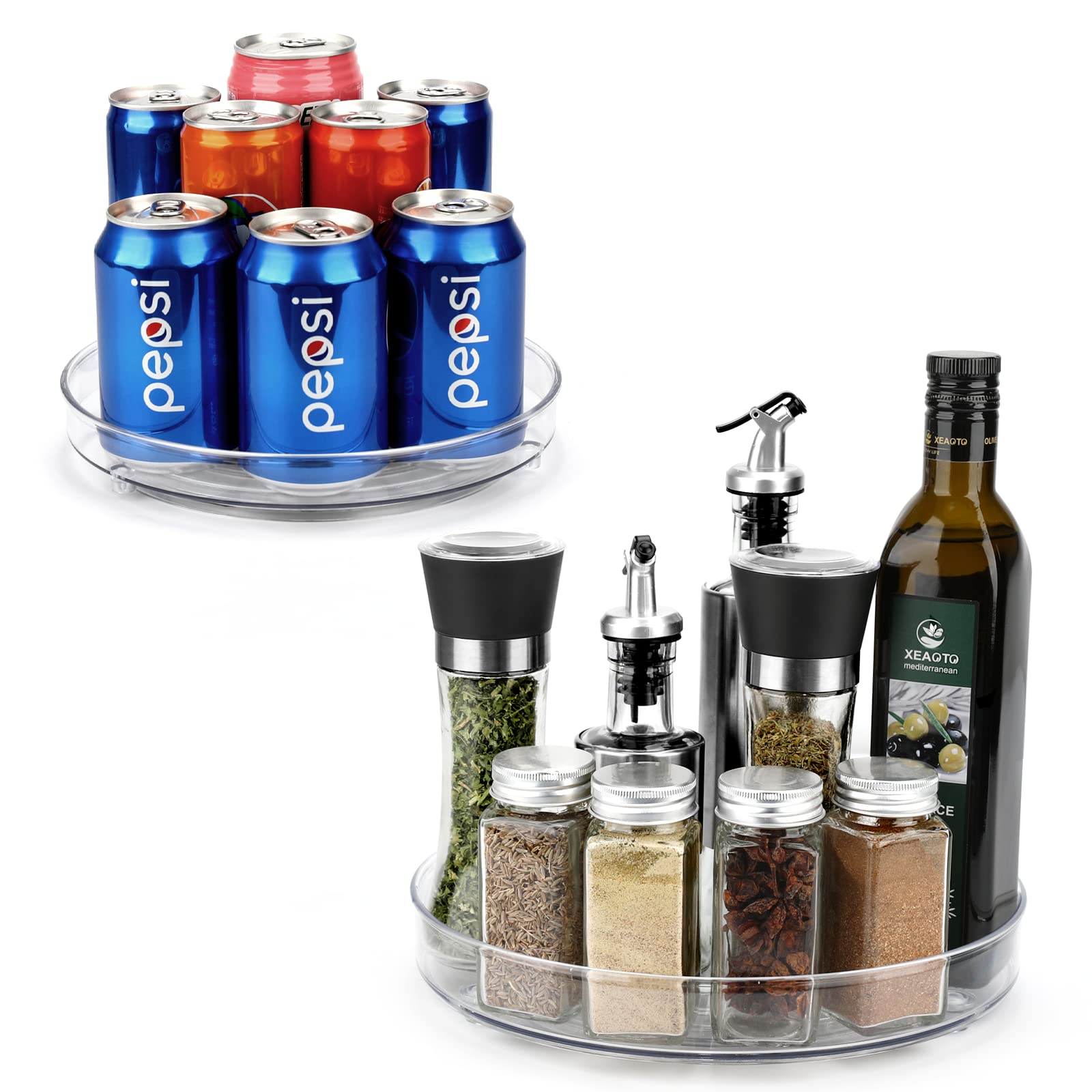 Lazy Susan Turntable for Cabinet 2 Pack (9+10 Inch) - Clear Acrylic Lazy Susan Organizers - 360° Turntable Organizers for Pantry Kitchen Bathroom Cabinet Refrigerator Fridge Under Sink