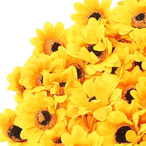 Miniatura 5 de FZBNSRKO 50 cabezas de girasol artificiales de seda, cabezas de girasol artificiales, pequeñas cabezas de girasoles de seda para decoración de
