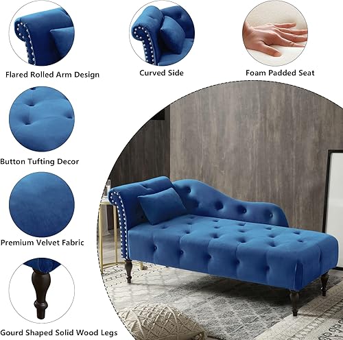 Miniatura 62 de Setawix Tumbona de terciopelo para interiores con almacenamiento para sala de estar, dormitorio, oficina, extremo de brazo enrollado de la cama,