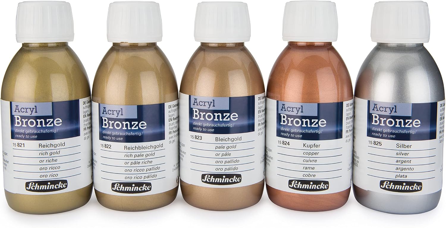 Schmincke - Acrylic bronze, pale gold, 150 ml, 15 823 020, shiny metallic effects on acrylic paintings, paper, canvas, wood, metal, plastic, plaster